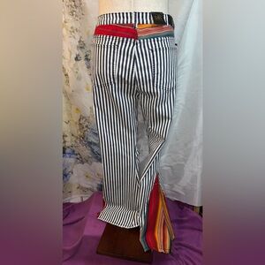 Lucky & Blessed Black and White Striped Women Jeans Flair colorful striped patch